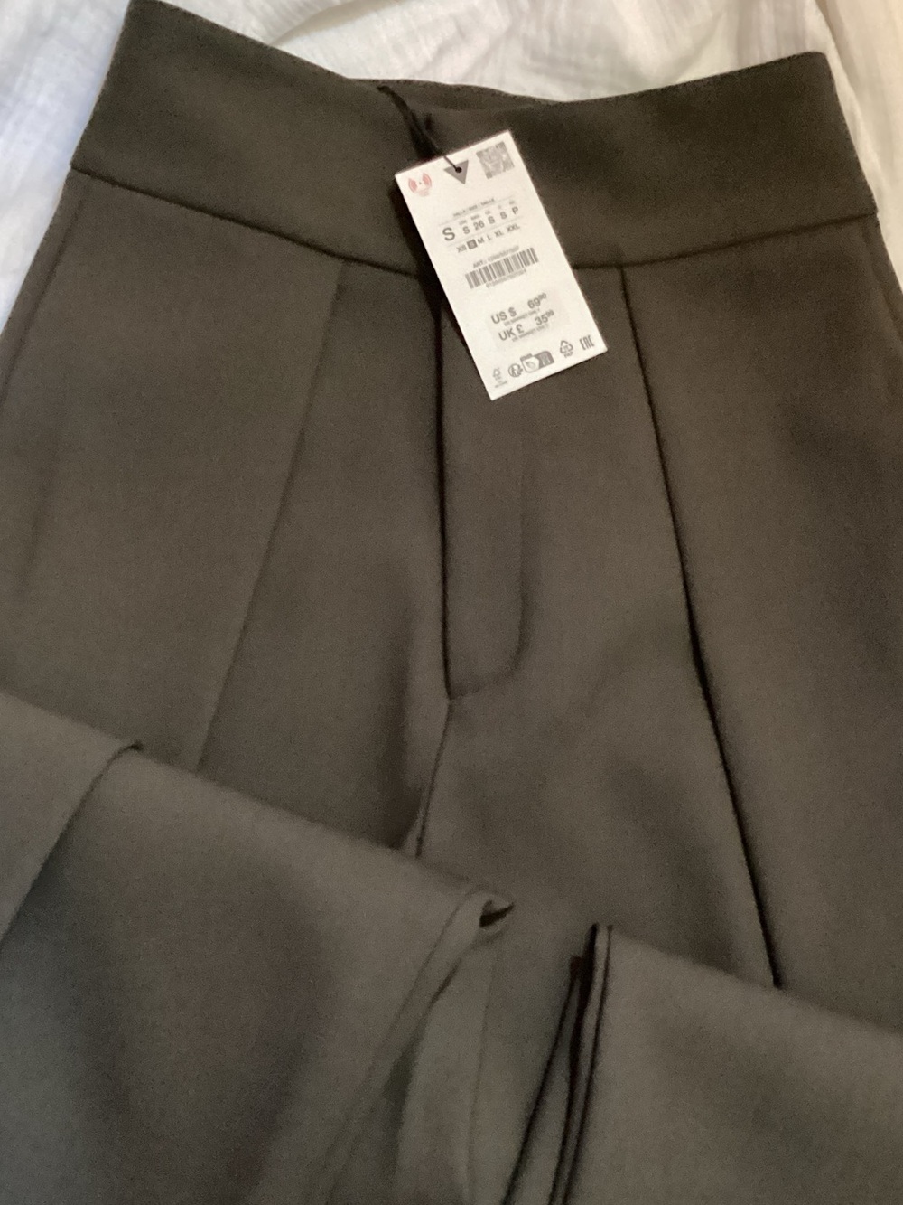 Zara Olive High-Waist Voluminous barrel leg Trousers